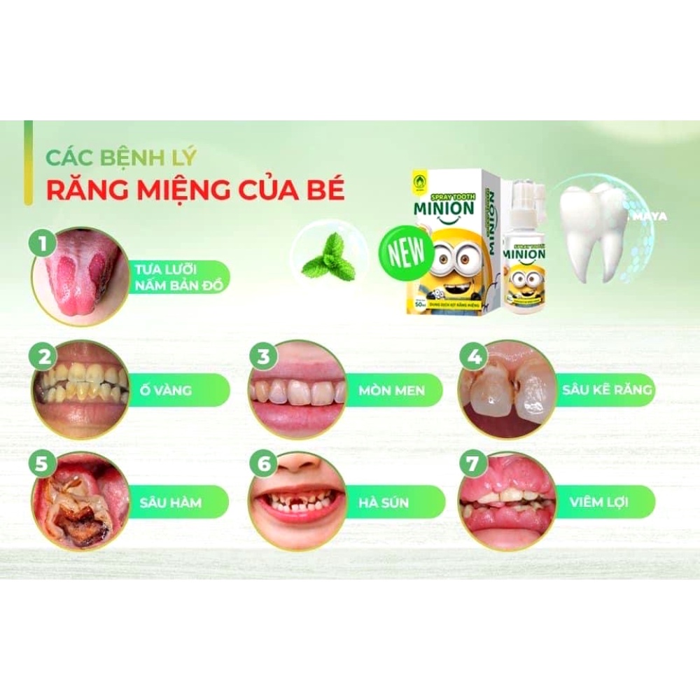Dung dịch xịt vệ sinh răng miệng Minion cho bé ngừa sâu răng sún răng ố vàng hội miệng nấm lưỡi 50ml