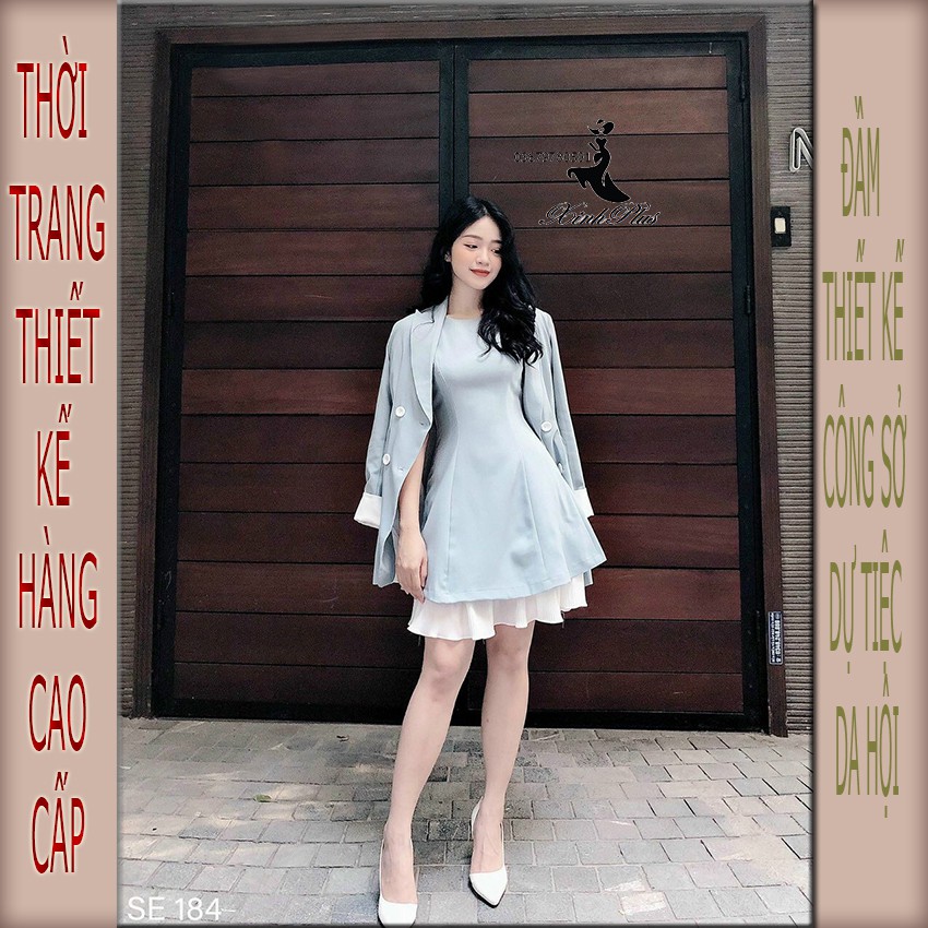 Set Đầm chữ A cọc tay chân dập li kèm áo khoác vest dáng dài, đầm công sở , váy công sở | BigBuy360 - bigbuy360.vn