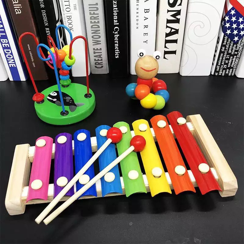 Đồ Chơi Phát Triển Trí Tuệ Sâu Uốn Dẻo, Luồn Hạt Mini, Tháp Cầu Vồng Bằng Gỗ Benrikids An Toàn Cho Bé