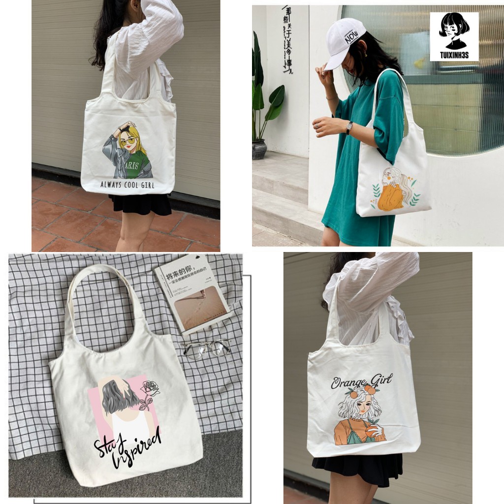 Túi Tote Cô Gái Chụp Ảnh - Cầm Túi - Dễ Thương Đi Học Đi Chơi