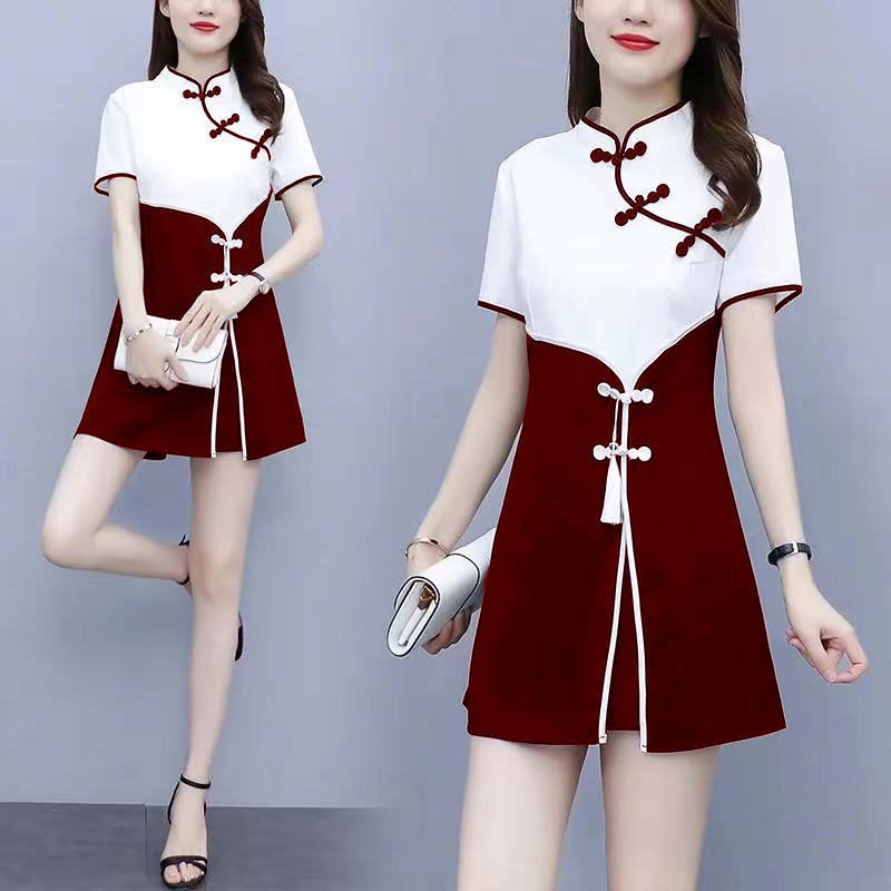Set đồ nữ gồm quần short và áo phong cách sườn xám retro thời trang mùa hè 2022