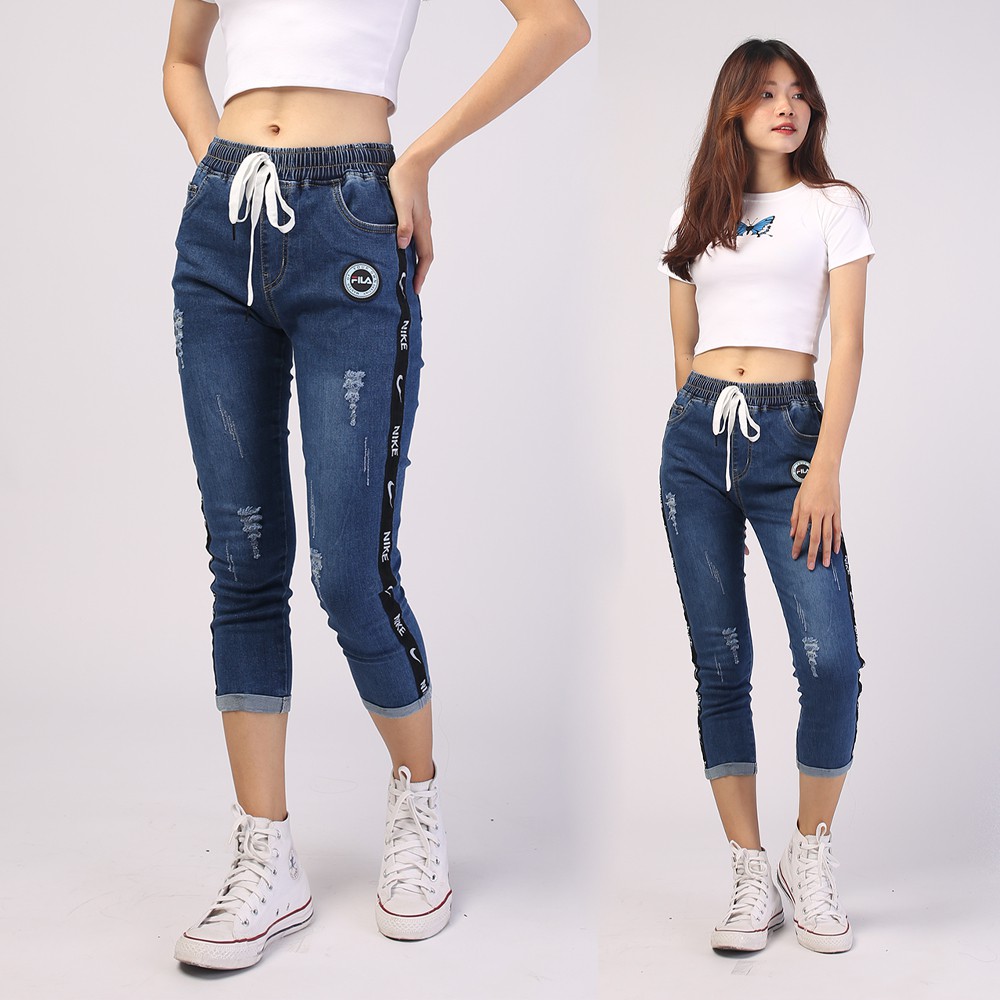 Quần jeans nữ lưng thun SAIGONJEAN 2 viền QD018 - Quần bò 9 tấc lưng thun