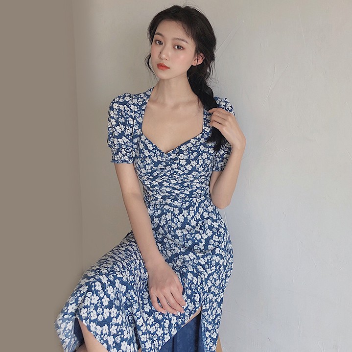 Zara Morocco full tag - Đầm Zara hoa xanh dáng dài DH2DDG56N8