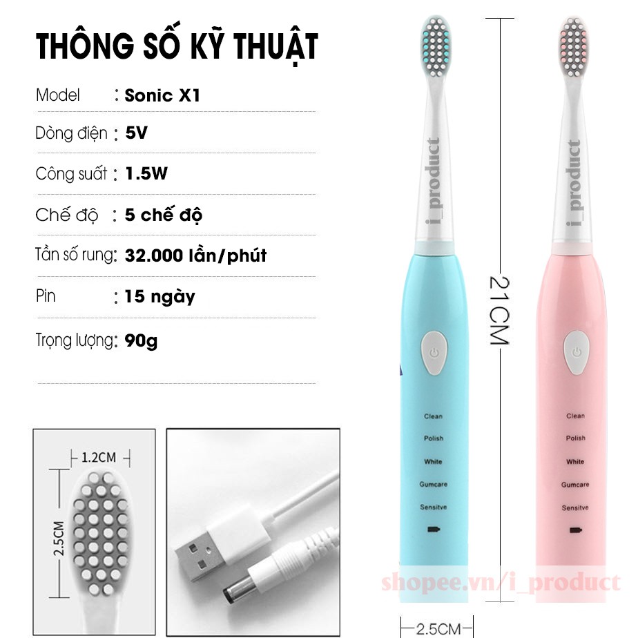 [Mã FMCGLOC giảm 5% đơn 250K] Bàn chải điện Sonic X1 chăm sóc răng toàn diện bằng công nghệ sóng âm theo tiêu chuẩn USA | WebRaoVat - webraovat.net.vn