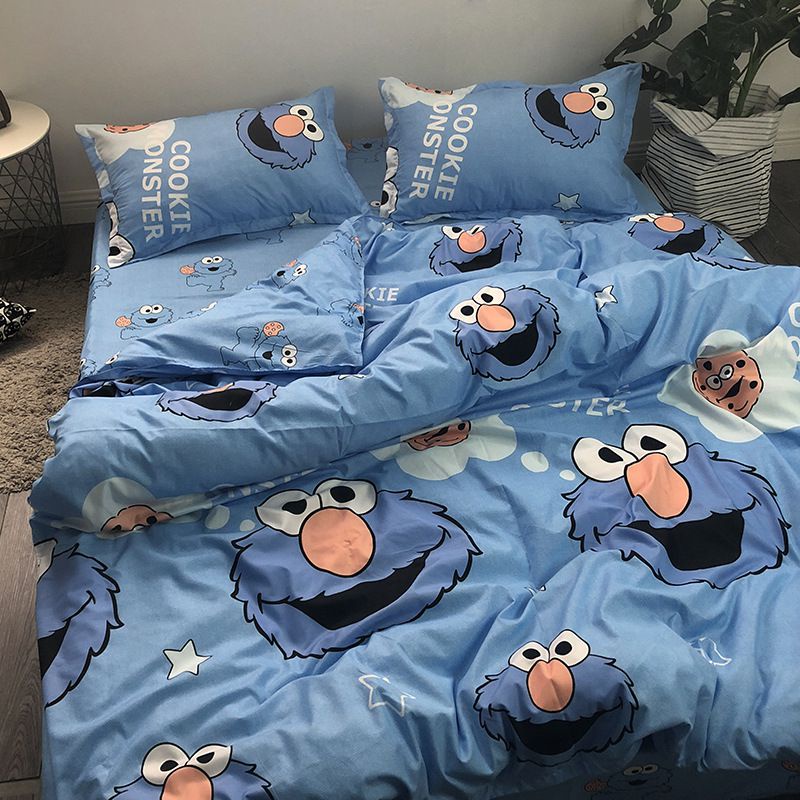 Bộ Vỏ Chăn Ga Gối Đệm Phẳng In Hình Sesame Street Trang Trí Nhà Cửa