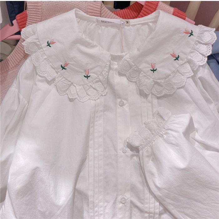 Sơ Mi Nữ Cổ Bèo Thêu Hoa Mới