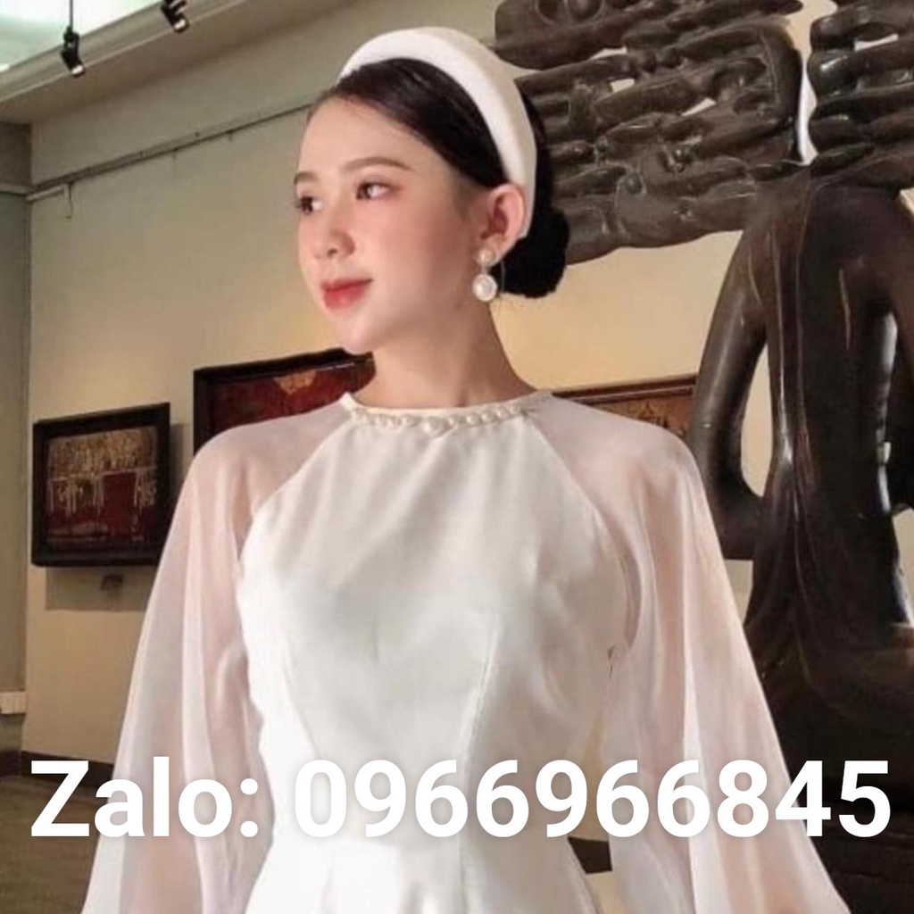 Áo dài von tơ mềm 4 tà tay bồng có 2 màu đỏ và trắng - ÁO DÀI HÀ NỘI