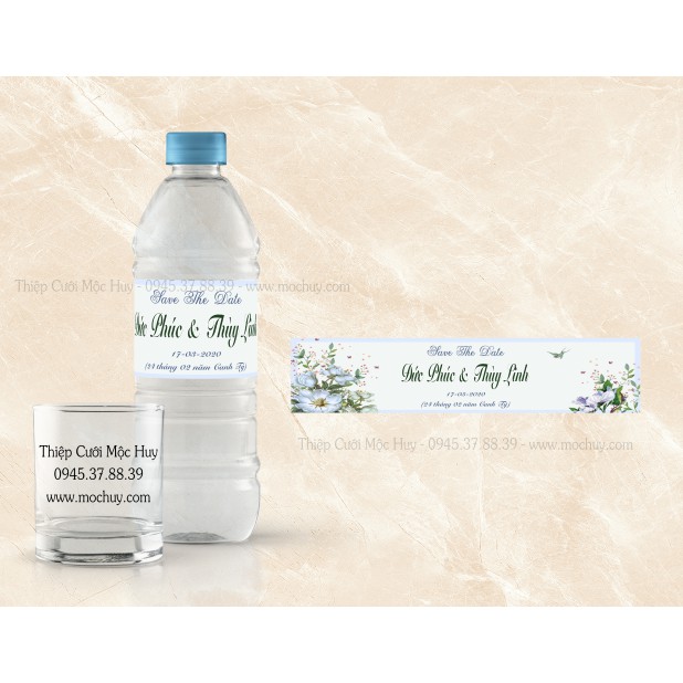 SET 50 Tem dán chai nước suối dùng cho lễ cưới, hỏi