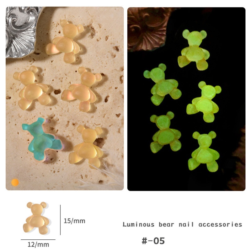 Hạt Đá 3D Dạ Quang Hình Gấu Trang Trí Móng Nghệ Thuật