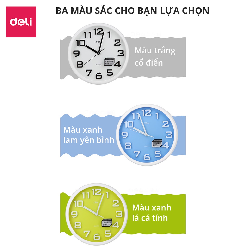 Đồng hồ treo tường kim trôi Quazt cao cấp Deli - 9005 - không tiềng ồn, đẹp tinh tế - vpp Diệp Lạc (sỉ/lẻ)