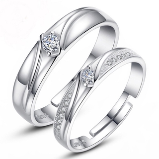 E018 Nhẫn đôi đính kim cương đơn giản Nhẫn phụ kiện mạ bạc Quà tặng đẹp Nhẫn cưới thời trang