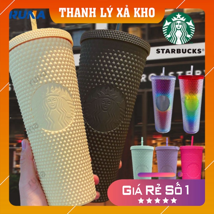 Ly Starbucks ❤️𝑭𝒓𝒆𝒆𝒔𝒉𝒊𝒑❤️ Cốc uống nước có ống hút thiết kế kiểu vỏ sầu riêng họa tiết Starbucks