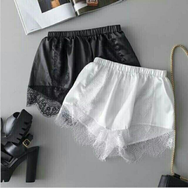 Hàng Hót 2019- Quần Đùi Satin Bóng Phối Ren Thời Trang Cao Cấp
