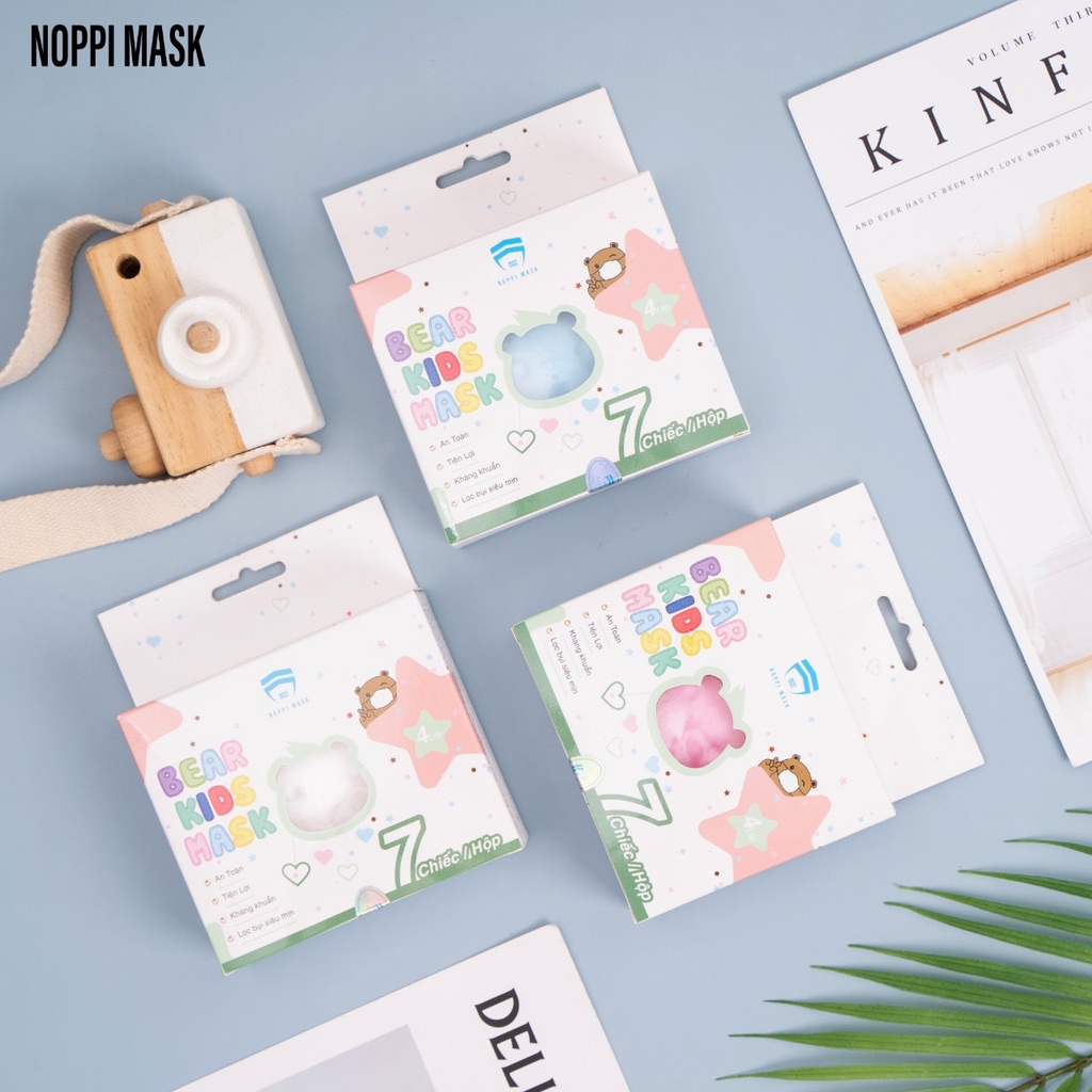 Set 7 Cái Khẩu Trang Gấu 3D Noppi Mask Cho Bé Sơ Sinh Chính Hãng