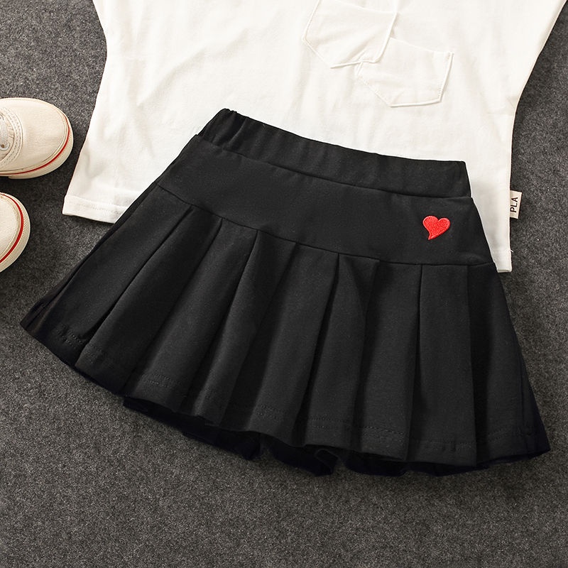 Đặc Biệt Mới ~ Chân Váy Culottes Xếp Ly Thêu Hình Trái Tim Quần An Toàn Mỏng Cỡ Lớn Dễ Phối Đồ Cho Bé Gái