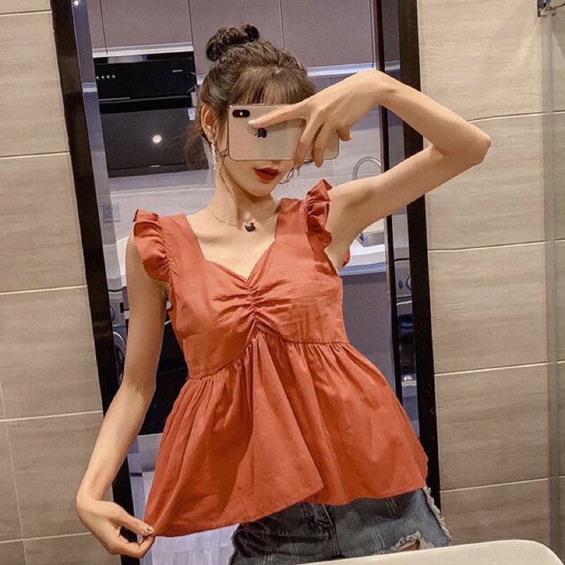 Áo 2 dây bản to babydoll Linzstore - Áo hai dây bản to viền bèo chất đũi lạnh siêu mát