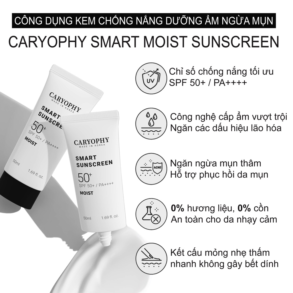 Kem chống nắng ngừa mụn Caryophy Smart Sunscreen Tone Up Hàn Quốc SPF50+/PA+++ 50ML