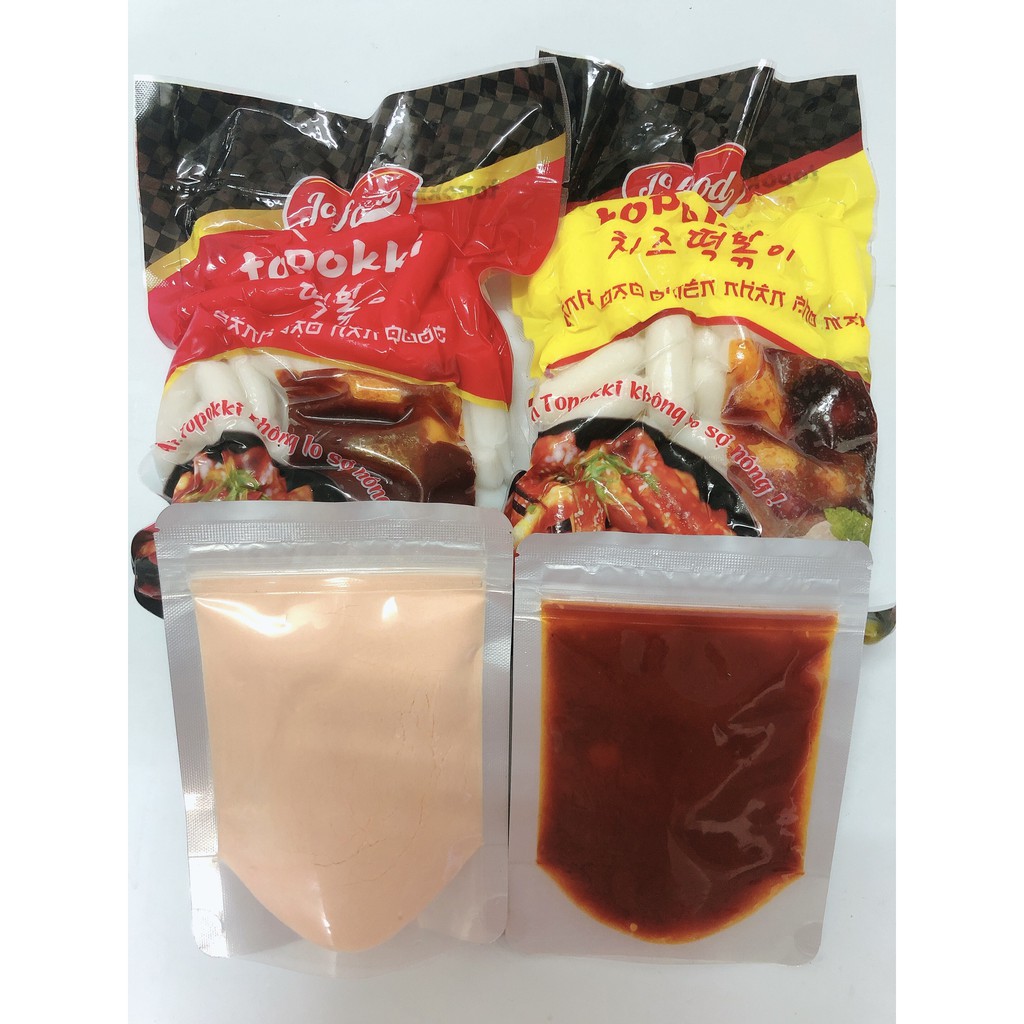 combo bánh gạo tokbokki +bánh gạo nhân phô mai Jofood+100g bột phô mai+100g sốt