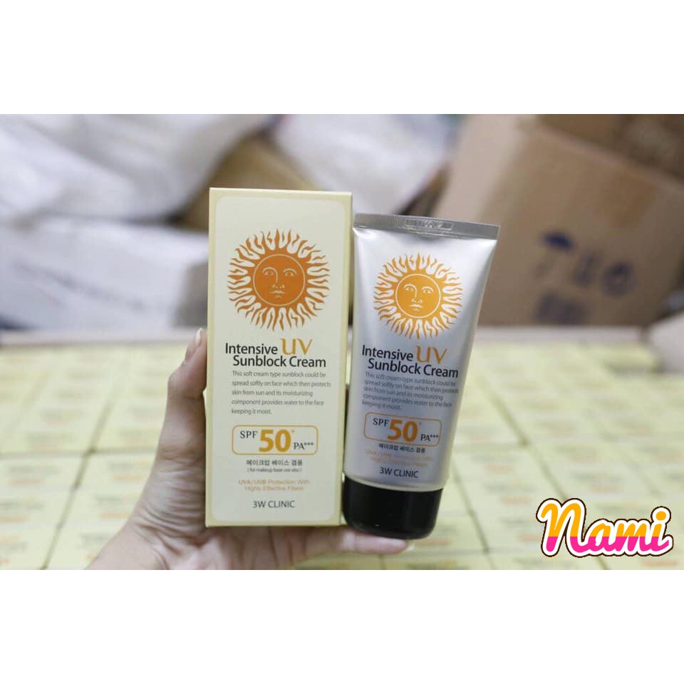 Kem chống nắng Hàn Quốc tốt cho da mặt 3W CLINIC Intensive Uv Sun Cream SPF 50 PA+++ 70ml - M110