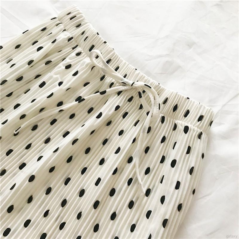 Chân Váy Midi Lưng Thun Họa Tiết Chấm Bi Phong Cách Hàn Quốc