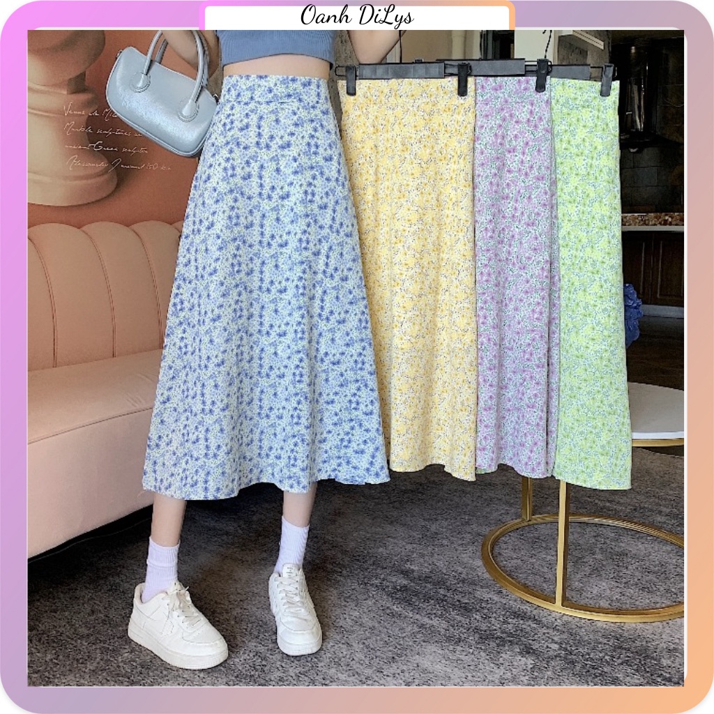 Chân váy hoa nhí dáng dài xòe, Váy có lưng chun dễ điều chỉnh thời trang nữ 2022 order Taobao