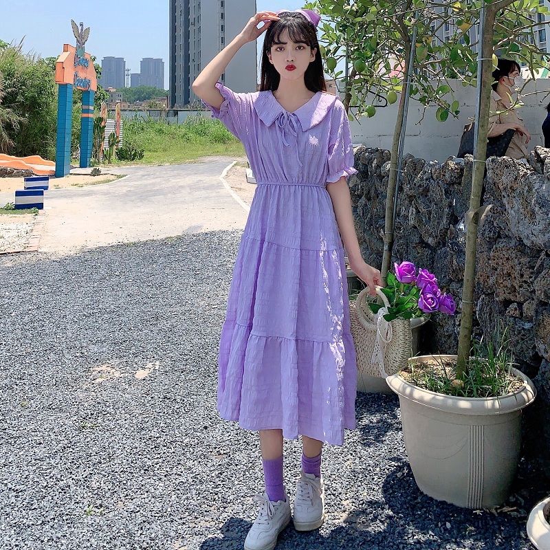 Đầm Ngắn Tay Cổ Búp Bê Phối Ren Xinh Xắn Dành Cho Nữ | BigBuy360 - bigbuy360.vn
