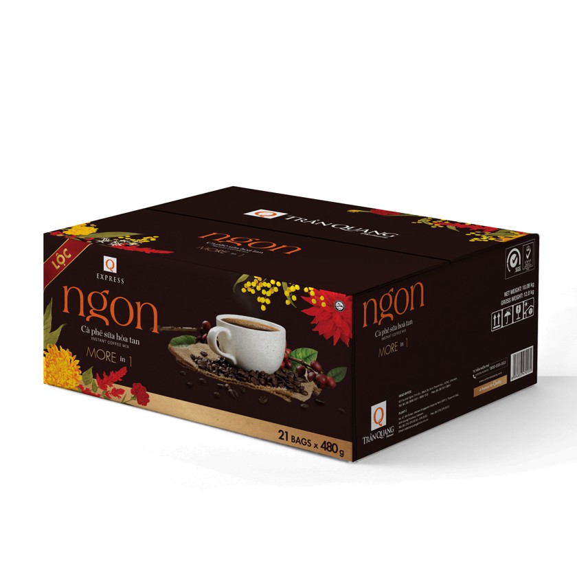 Cà phê sữa Ngon Trần Quang 480g (24 gói dài * 20g) xuân 2021 Instant Coffee mix 3 in 1 - Sunflowers