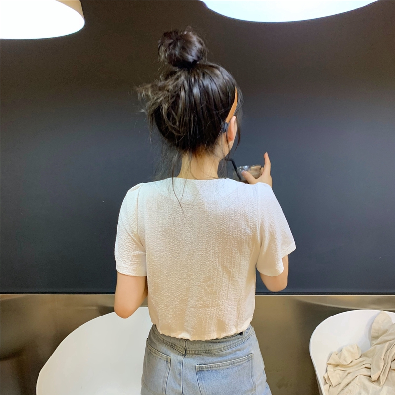 Áo Sơ Mi Tay Ngắn Cổ Vuông Màu Trơn Phong Cách Hàn Quốc