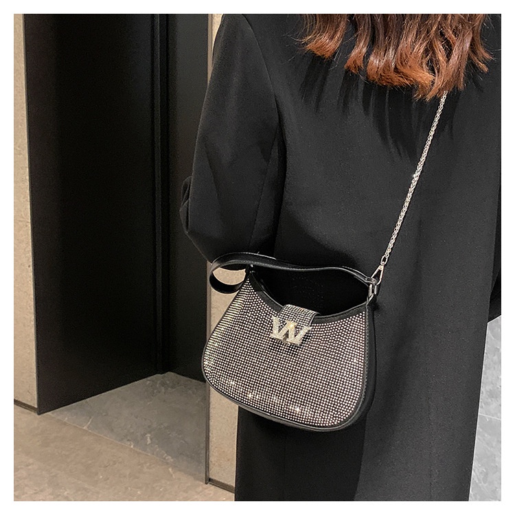 Túi Xách JASMIN NOIR Đeo Chéo Đính Đá Hình Bán Nguyệt Thời Trang Cho Nữ