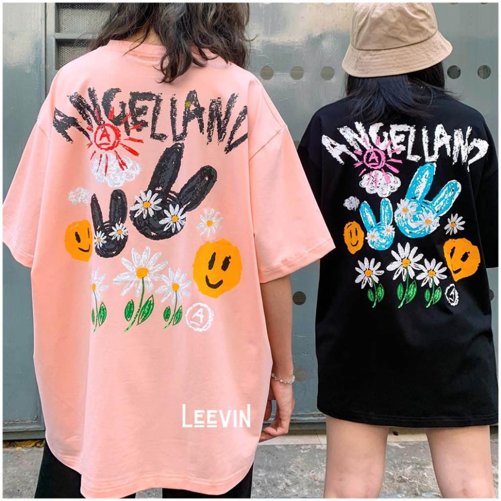 Áo thun form rộng UNISEX Angel Land Crayon Bunny Nam Nữ Kiểu áo phông tay lỡ giấu quần [TE-AL02] Leevin Store new ྇