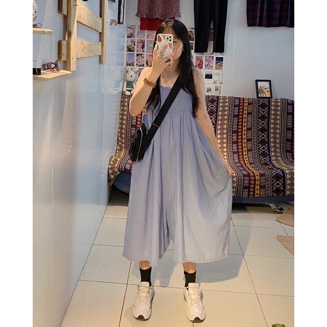 SET JUMPSUIT HAI DÂY CHUN NGỰC PHỐI QUẦN ỐNG RỘNG + ÁO BLAZER OLIVE -@luna.maay
