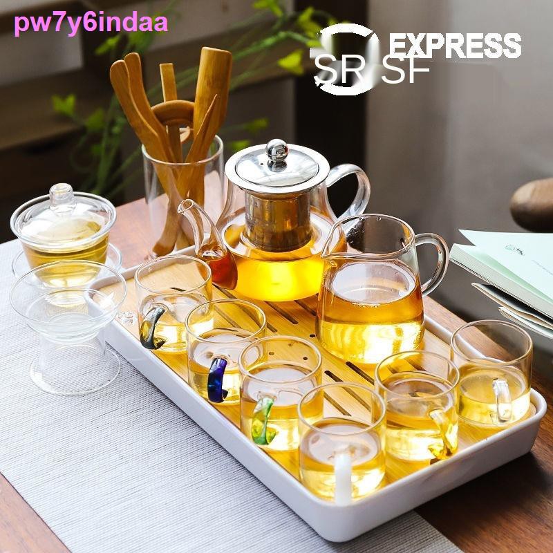 Bộ ấm trà thủy tinh kiểu Nhật , tách Kung Fu gia dụng, bàn nhỏ, phòng khách đơn giản, làm việc, trọn và khay111