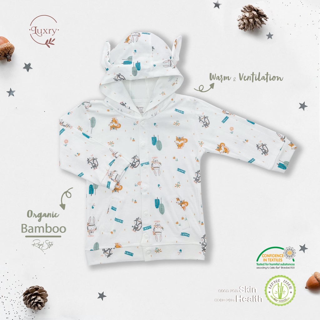 Áo khoác trẻ em 2 lớp hoạ tiết cáo thỏ - Thương hiệu Luxry vải sợi tre cho bé từ 6 tháng đến 5 tuổi