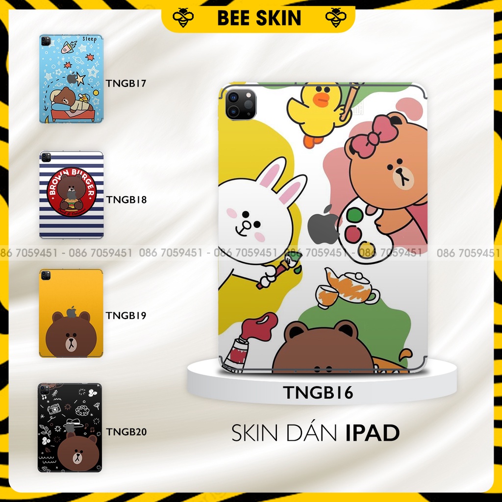 Skin dán IPAD In Hình Gấu Brown Bộ 4 cho tất cả các dòng máy, Các loại mẫu (Có in theo yêu cầu) tngbb4