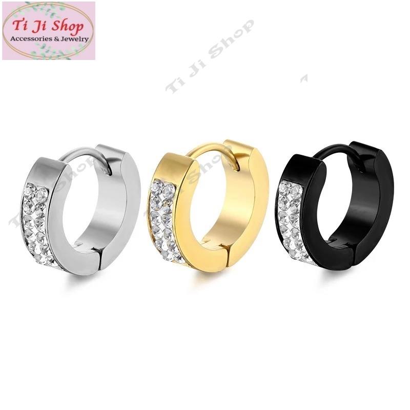 BÔNG TAI INOX KHOEN TRÒN BẢNG VUÔNG ĐÍNH ĐÁ ĐẸP KHÔNG ĐEN