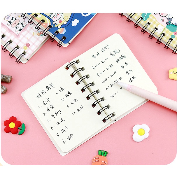 Sổ tay mini lò xo không có dòng kẻ cute hình chú bò sữa dễ thương 80 tờ A7 (10.5 * 8cm)