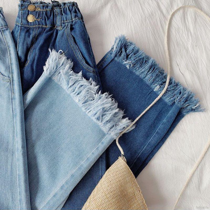Quần Jeans Ống Rộng Lưng Cao Thời Trang Cho Nữ