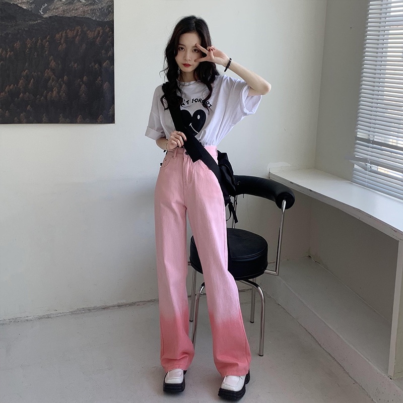 Quần Jeans Nữ Lưng Cao Màu Gradient Thời Trang Hàn Quốc Mới