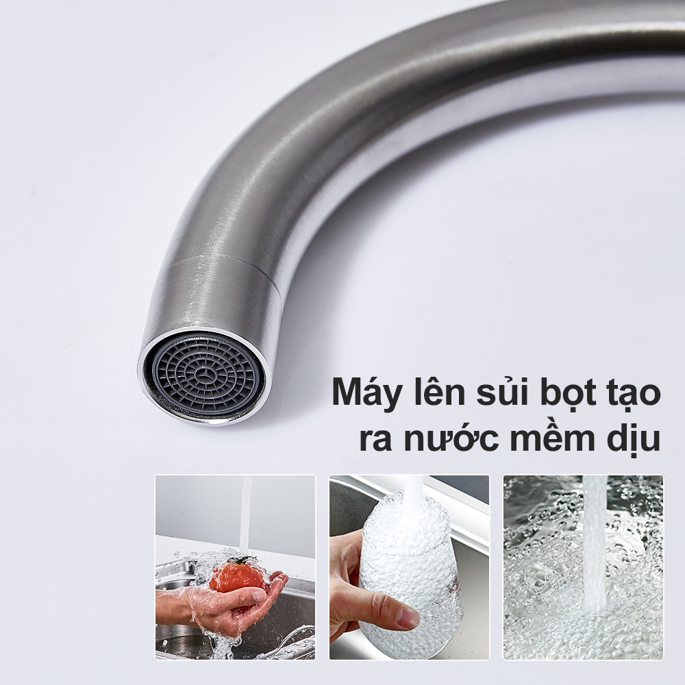 Vòi rửa chén nóng lạnh U-HOME Vòi Rửa Chén Bát Nóng Lạnh Inox 304 Cần Bẻ Lò Xo quay 360 SK30-203