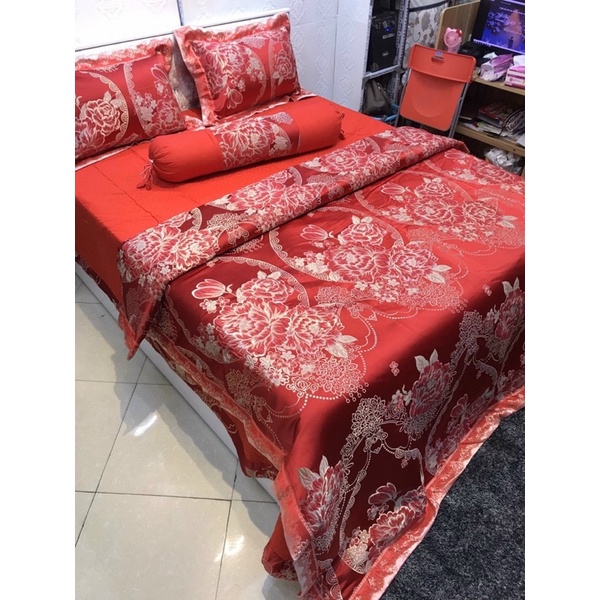 Set Chăn ga gấm lụa 5 món cao cấp, sang trọng