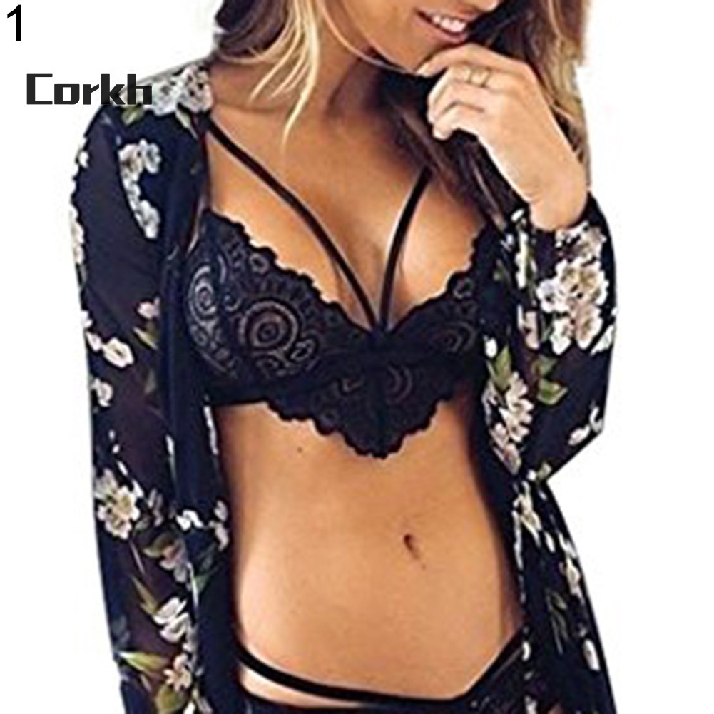 ●Co Women Fashion Hollow Lace Floral Bra Sexy Strappy Bustier Crop Top Camisole Áo ngực