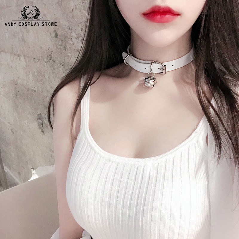 [CÓ SẴN] Vòng cổ giả da đính chuông bạc nhỏ