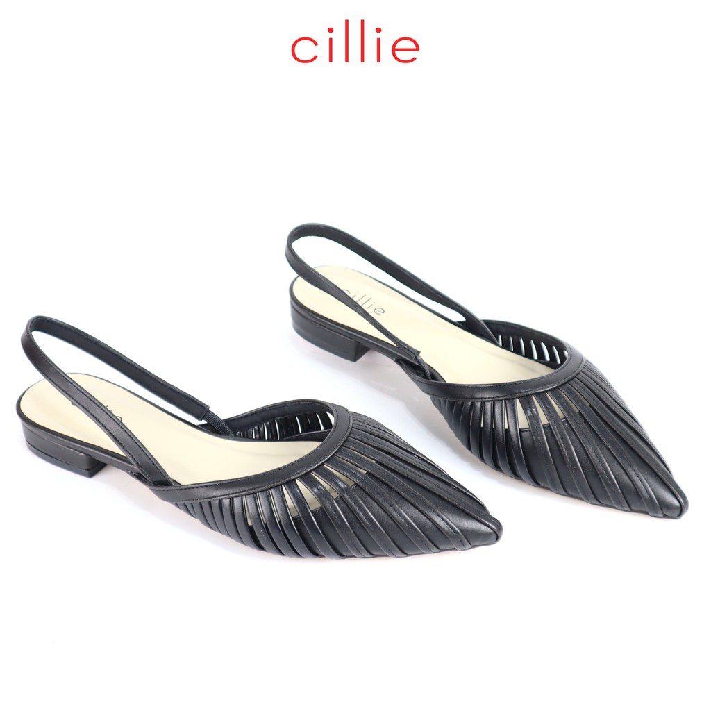 Giày sandal nữ mũi nhọn thanh lịch phối lưới chấm bị độc đáo mới lạ gót cao 4cm đi chơi dao phố Cillie 1044