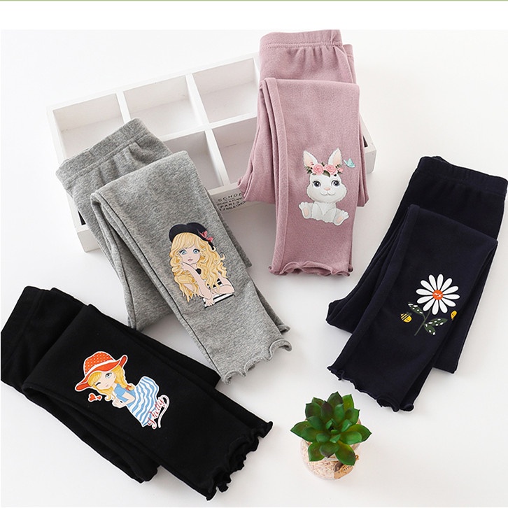 [LF.VN] Quần Legging Cotton Phối Ren Co Giãn Ôm Dáng Thời Trang Xuân Thu Cho Bé Gái Kích Thước 100-160cm