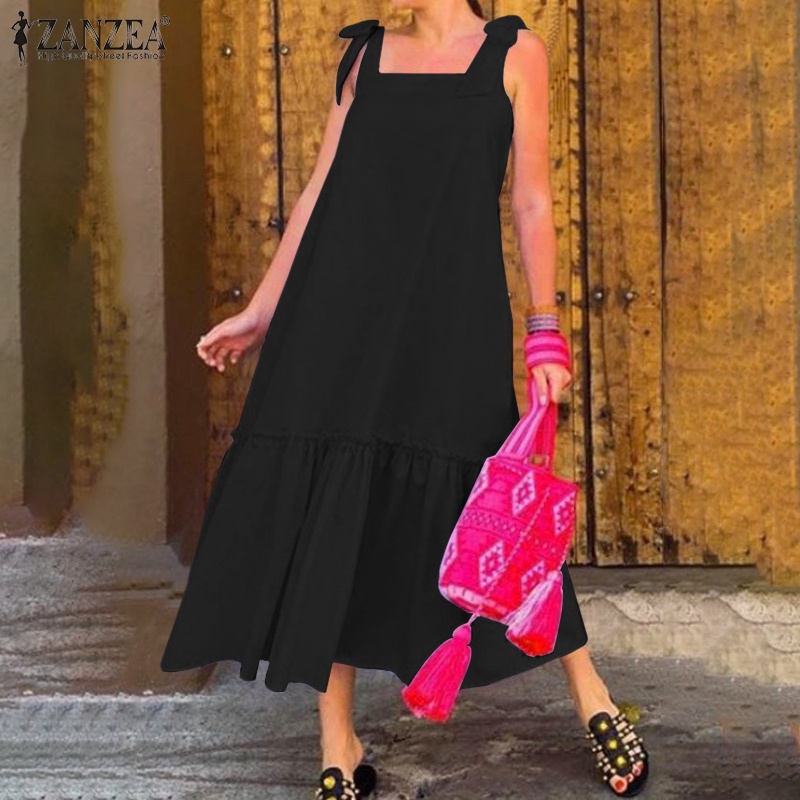 Đầm maxi ZANZEA cổ vuông không tay thời trang cho nữ