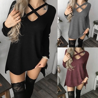 Đầm thun cotton tay dài cổ chữ v