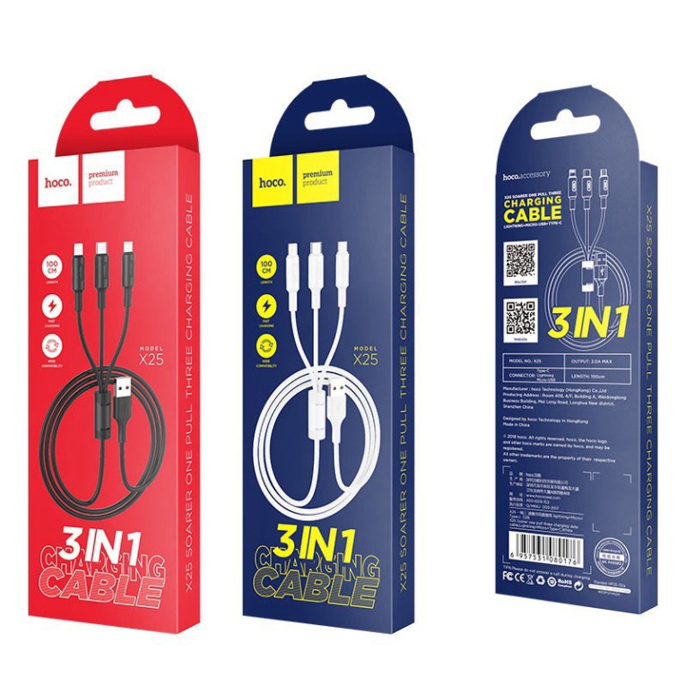 Cáp Sạc Đa Năng 3 Trong 1 Chính Hãng Hoco X25
