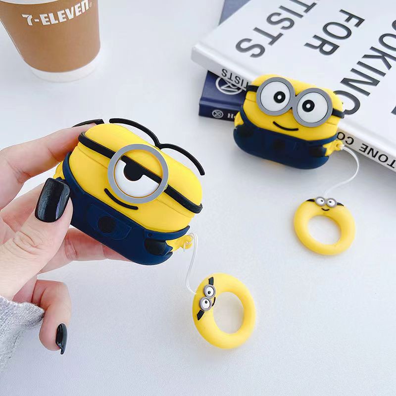 Vỏ Bảo Vệ Hộp Sạc Tai Nghe Airpods 3/1/2 pro bluetooth Không Dây Chất Liệu Silicon Mềm Hình Minions 3D