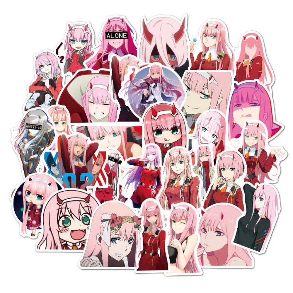 Bộ 100 miếng dán hình ELEGANT81 hoạ tiết anime ZERO TWO bằng PVC trang trí đàn guitar / xe mô tô / vali hành lý