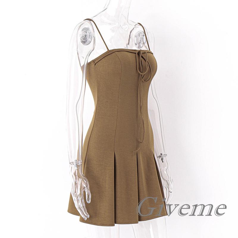 Đầm Hai Dây Màu Trơn Ôm Eo Gợi Cảm Cho Nữ Size S/M/L